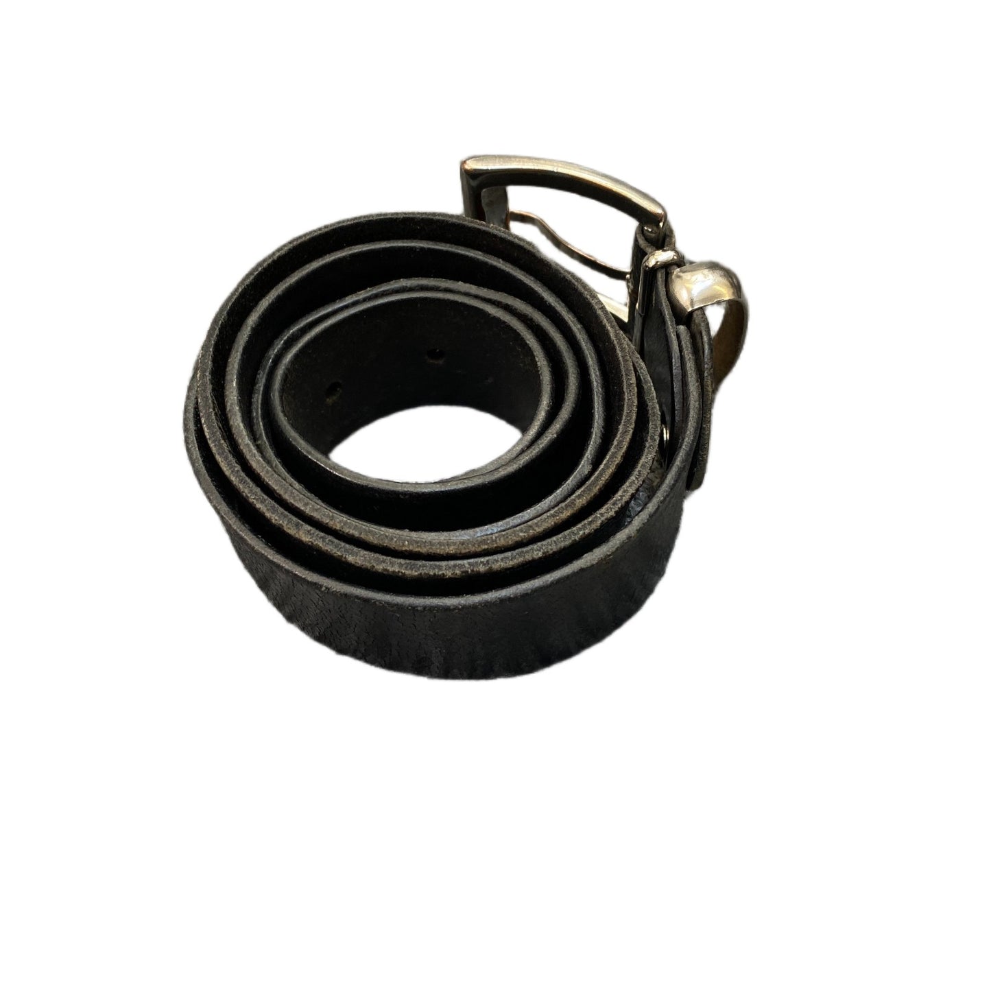 Waist Belt Mens Black Leather Adjustable Classic Silver Pin Buckle 45 Inches