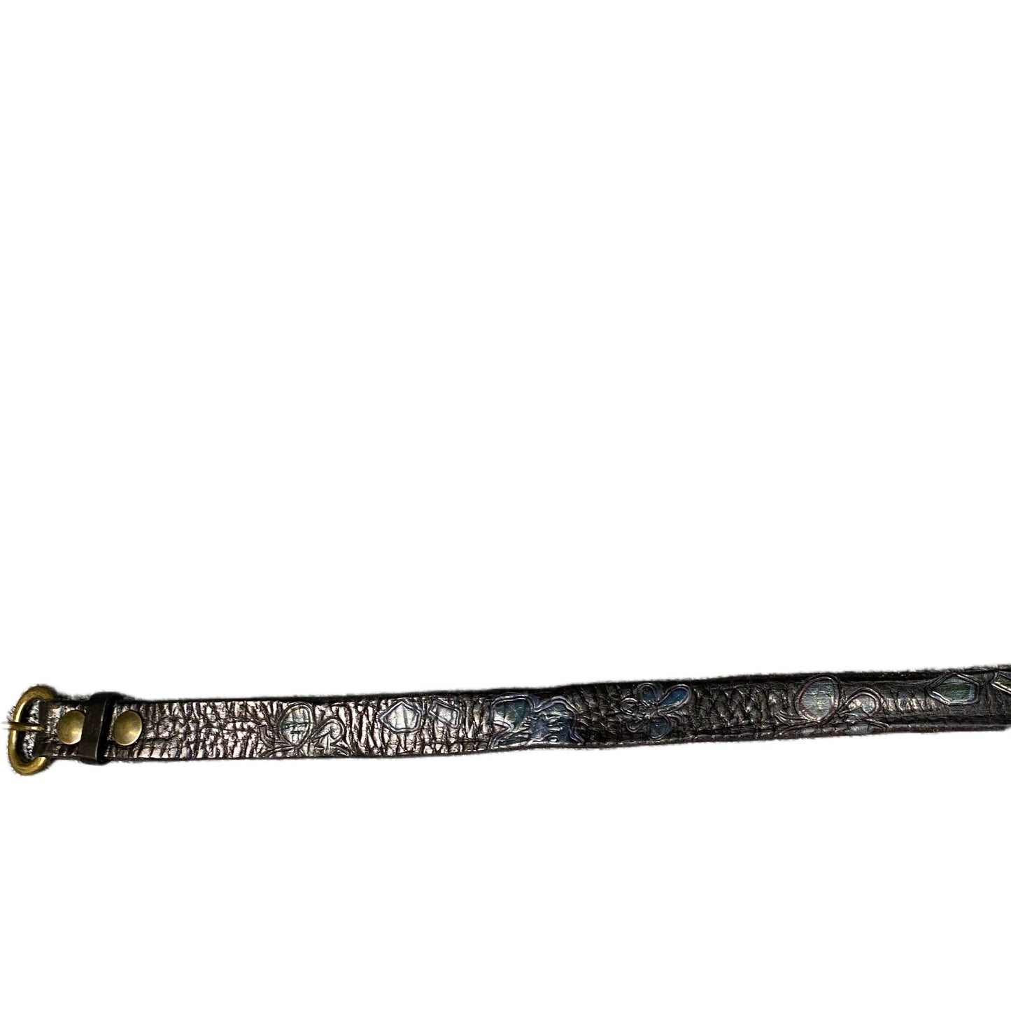 Reptile's House Waist Belt Womens Black Floral Leather Brass Buckle 39 Inches