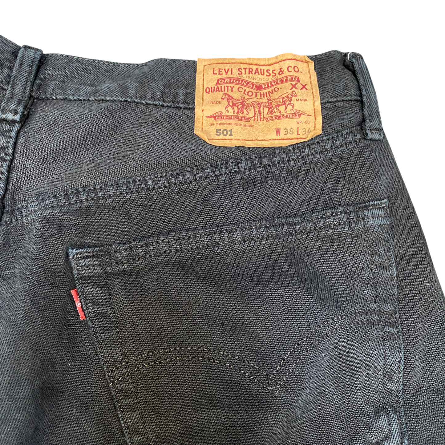 Levi's 501 Jeans Mens 35" Waist Black Red Tab Streetwear Grunge Straight Leg