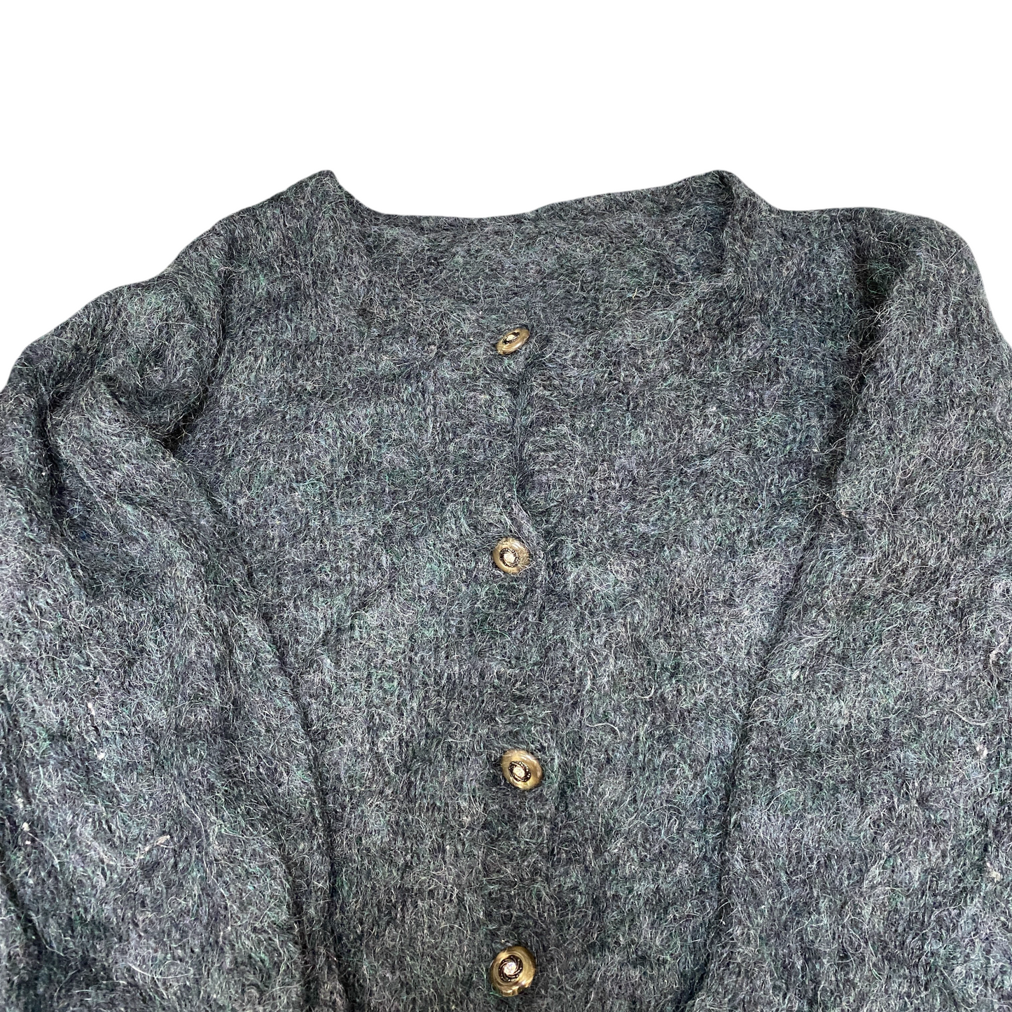 Womens Cardigan Jumper Large Grey Fuzzy Mohair Knit Long Sleeve Button Front