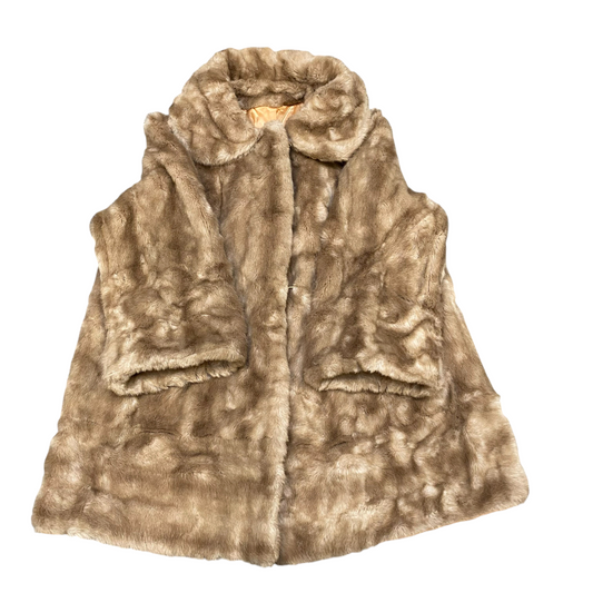 Tissavel Country Pacer Faux Fur Coat Womens Large Brown Lined Long Sleeve Collar