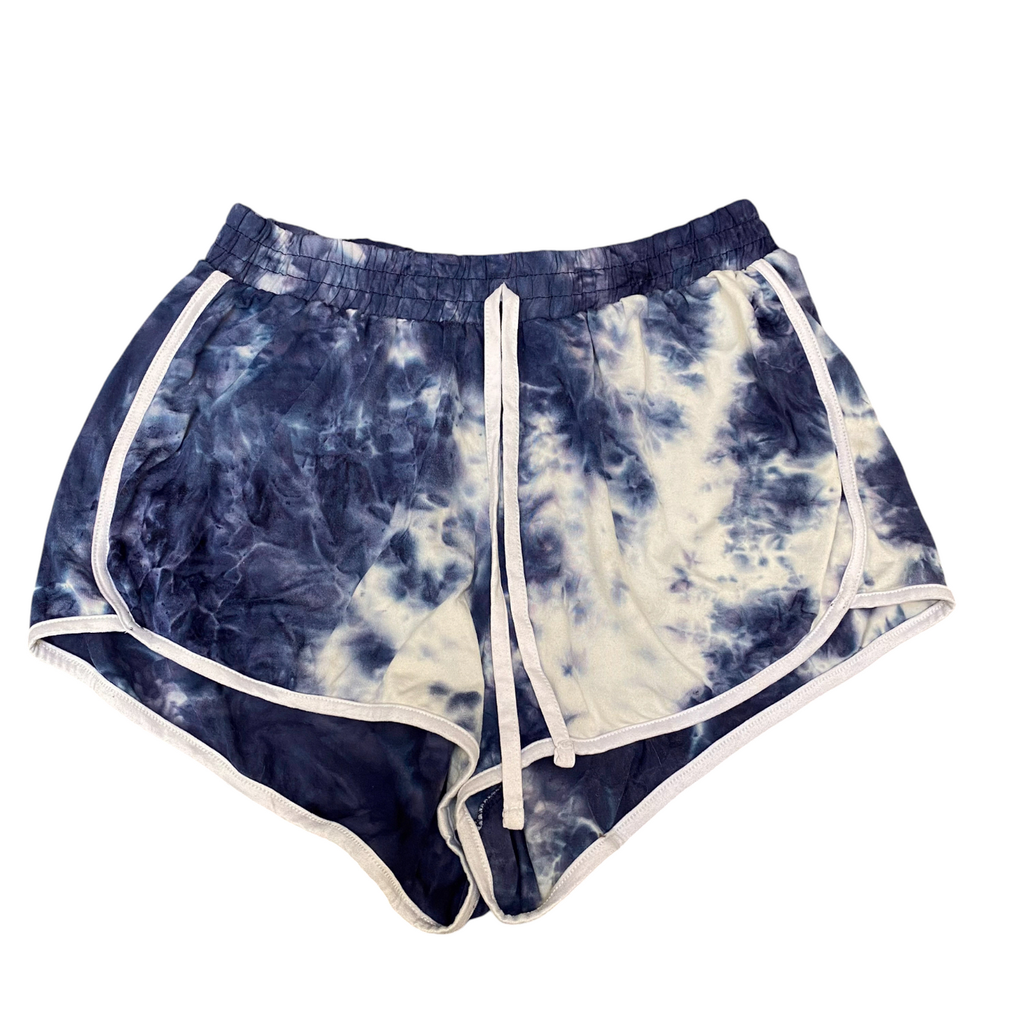 Running Sprinter Shorts Womens XL Purple Tie Dye Drawstring Waist Dolphin Hem