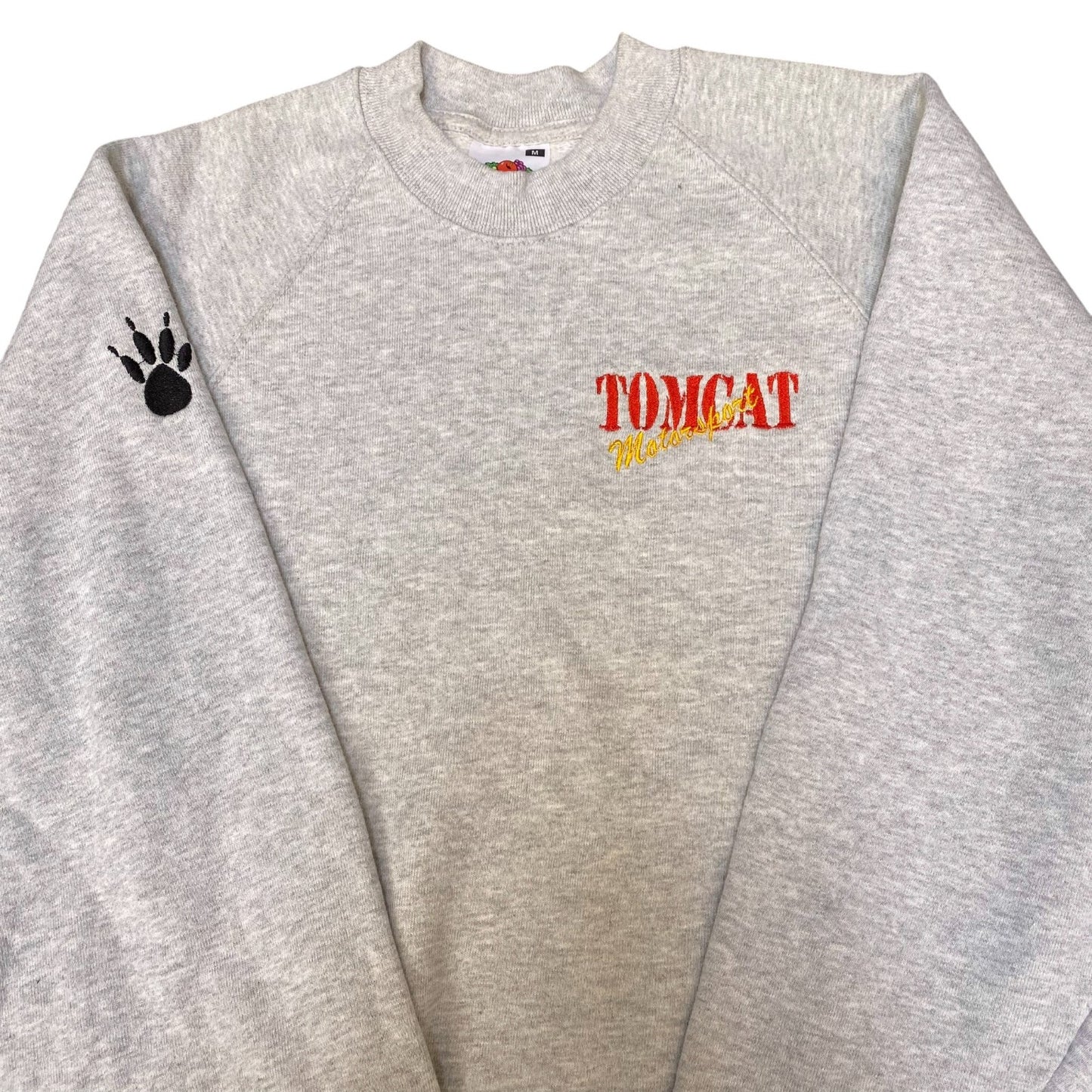 Fruit Of The Loom Sweatshirt Mens Medium Grey Tom Cat Embroidered Crew Neck