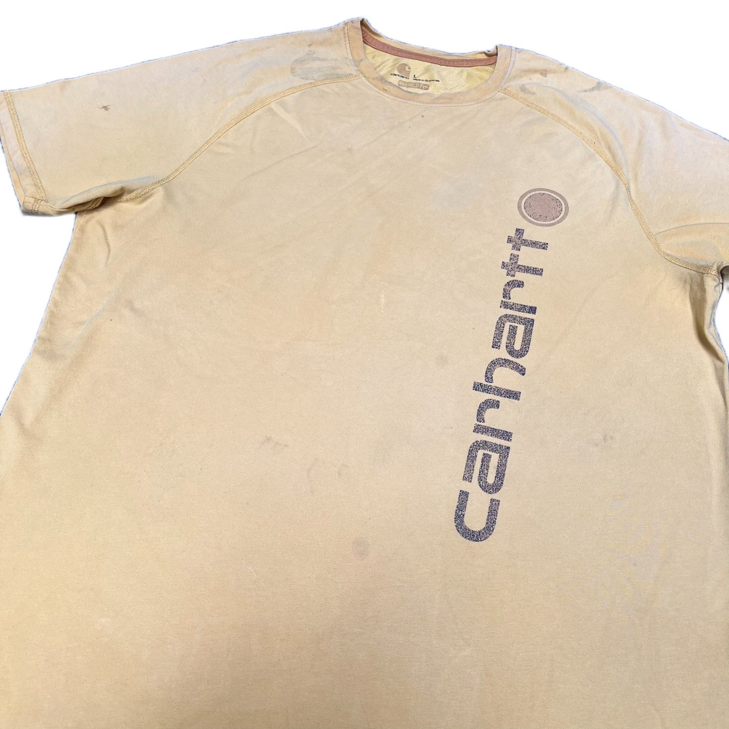 Carhartt T-Shirt Mens Large Yellow Graphic Logo Relaxed Fit Short Sleeve Tee
