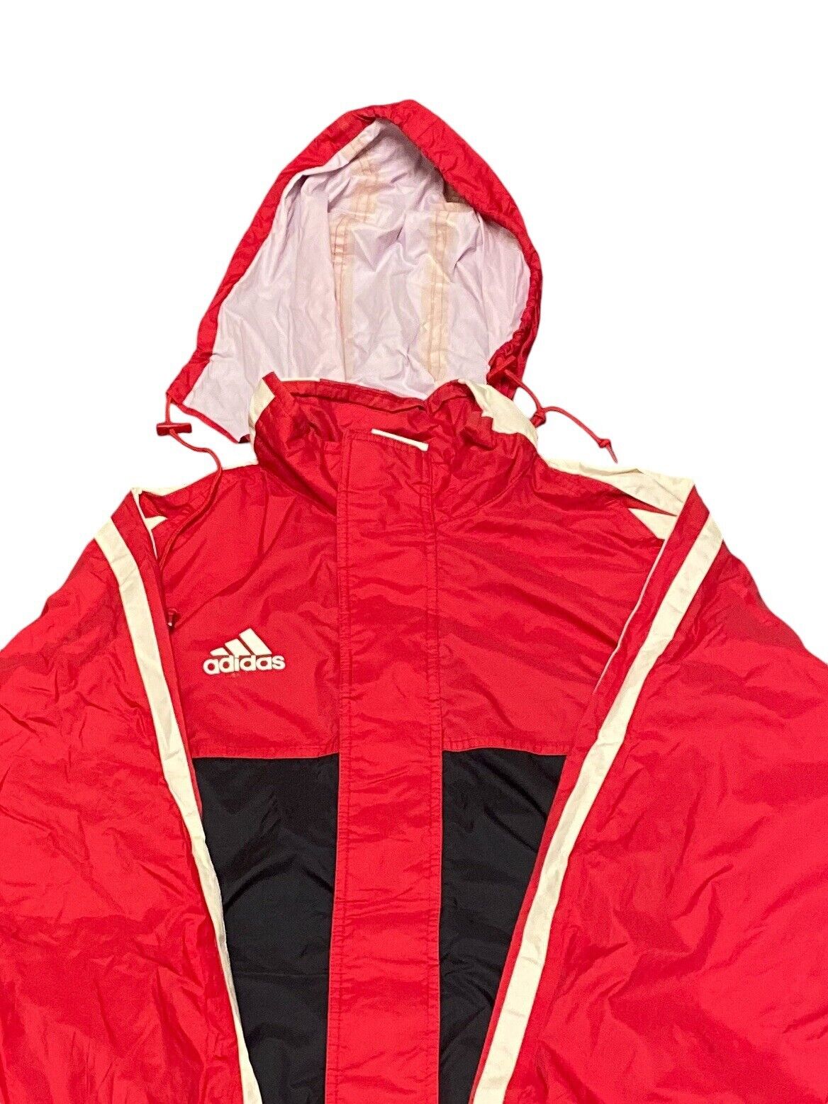 Adidas Lightweight Hooded Jacket Zip Up Red Mens L