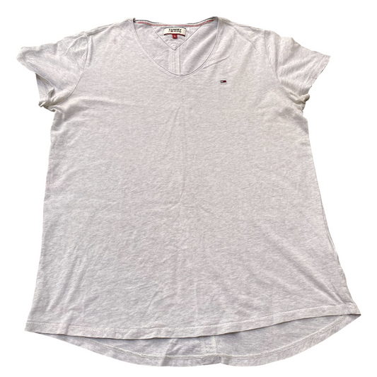 Tommy Jeans T Shirt Womens Large Grey Heather Short Sleeve V Neck Pullover Tee