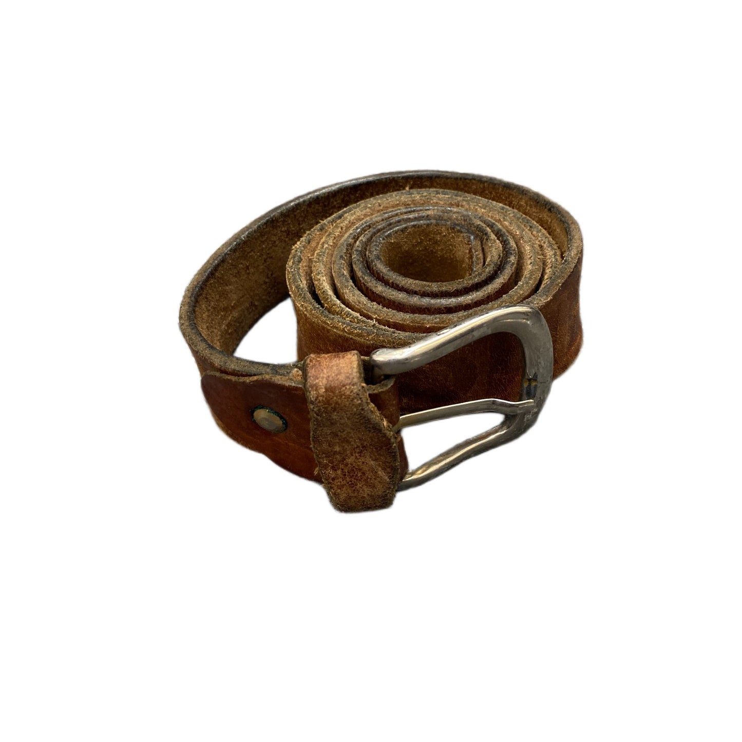 Waist Belt Mens Rugged Brown Leather Adjustable Silver Pin Buckle 39 inches