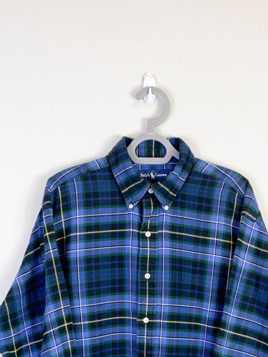 Ralph Lauren Shirt Mens Medium Blue Plaid Blake Cotton Small Blue Polo Pony Logo