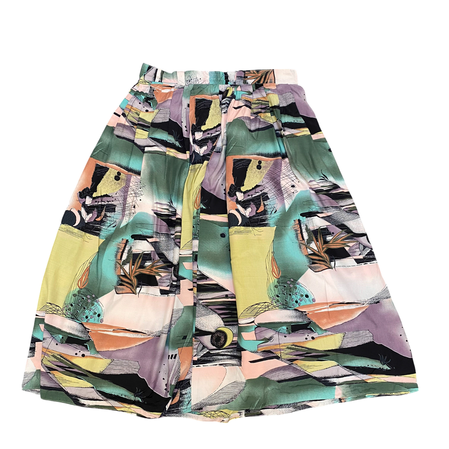 A-Line Skirt Womens L Multi Abstract Print Patchwork Pleated Outdoor Side Zip
