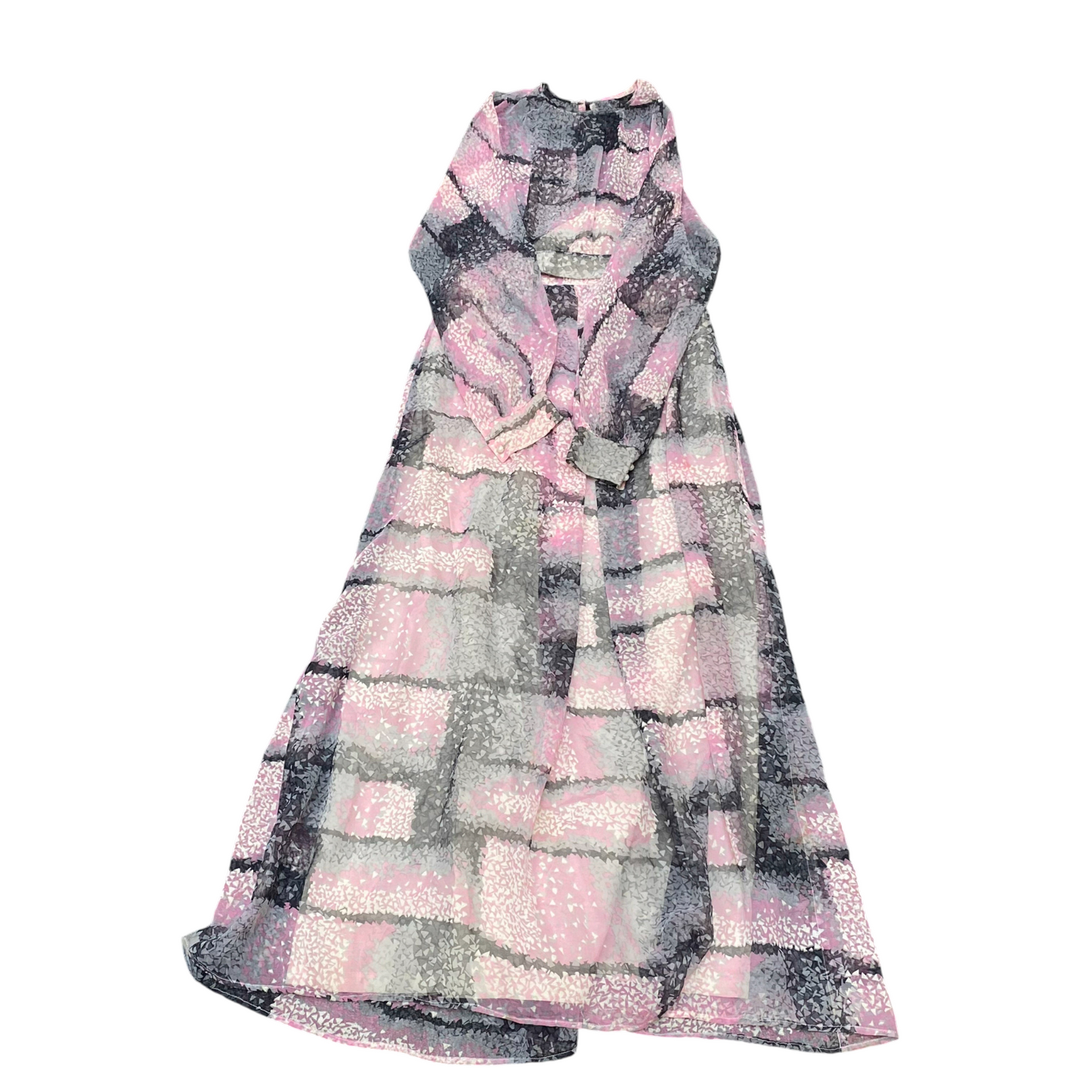 Womens Long Maxi Dress S Pink Geometric Long Sleeve Round Hem Pullover Outdoor