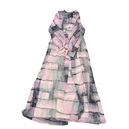 Womens Long Maxi Dress S Pink Geometric Long Sleeve Round Hem Pullover Outdoor