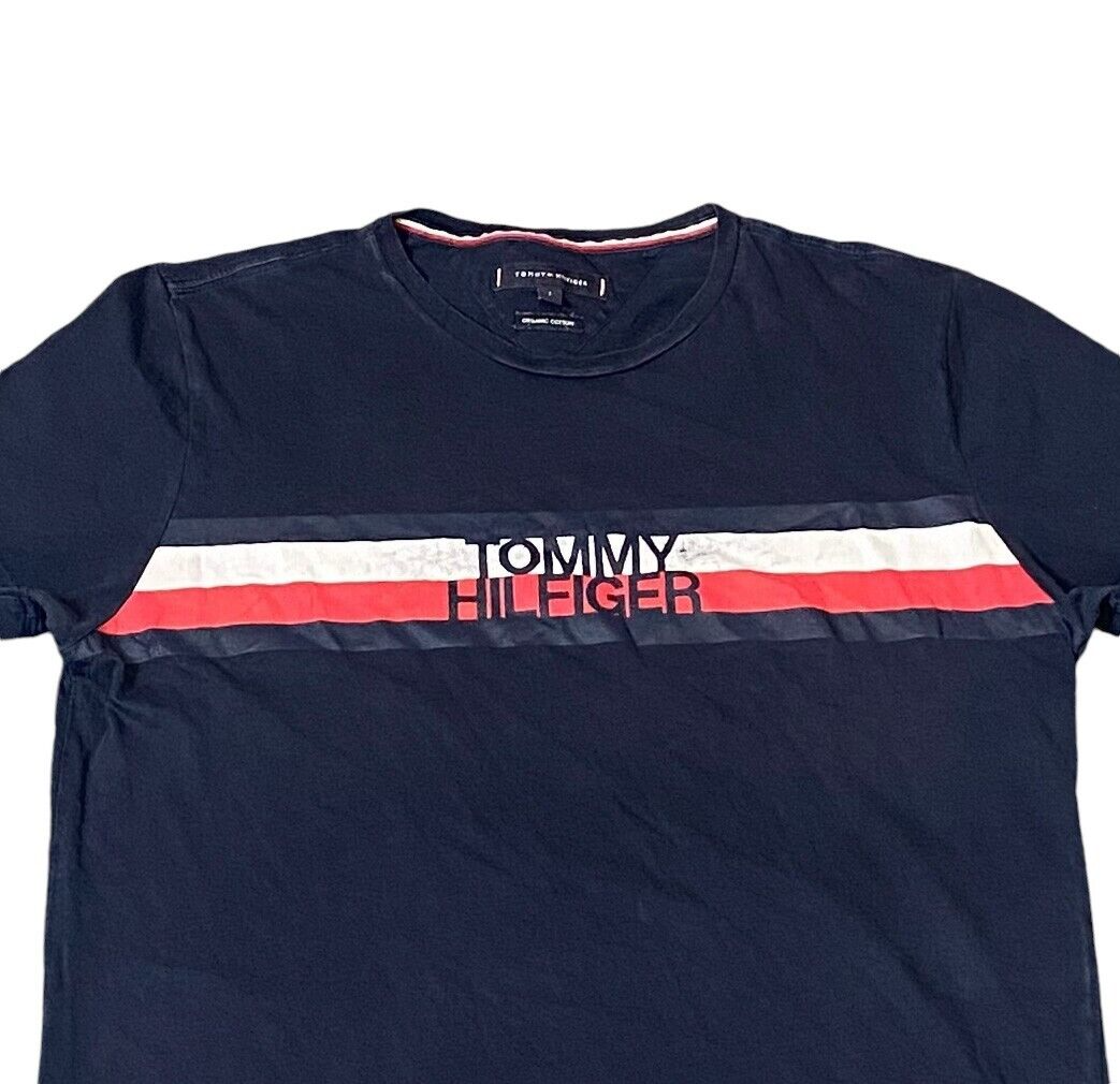 Tommy Hilfiger T-Shirt Women's Large Navy Organic Cotton Logo Crew Neck Pullover