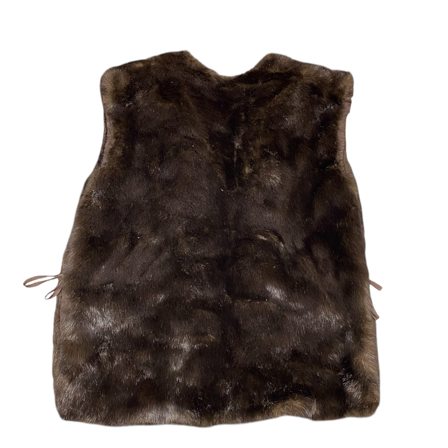 Collection Faux Fur Vest Womens Large Brown Lined Pockets Sleeveless Open Front