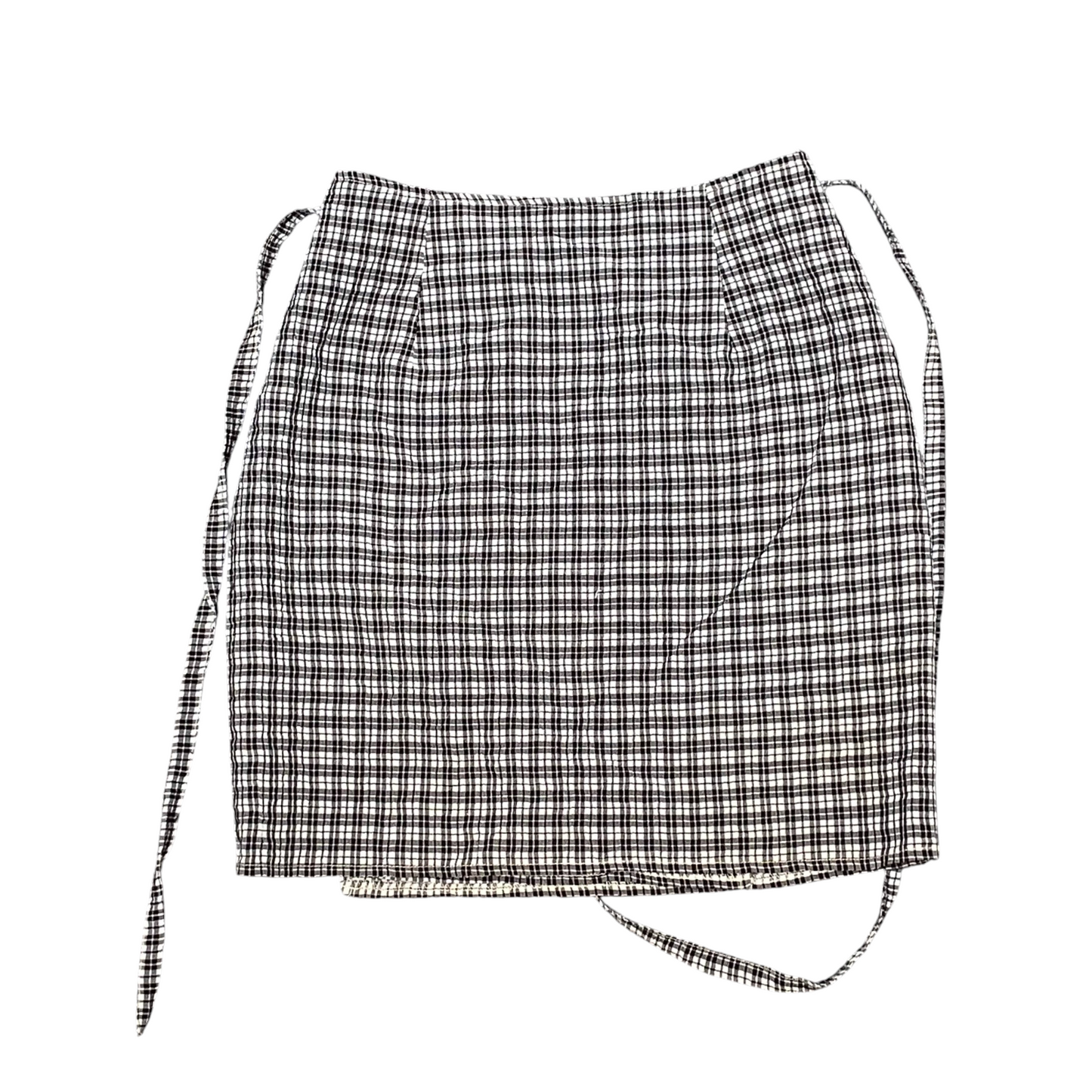 Womens Straight & Pencil Skirt S Black White Plaid Comfort Pleated Tie Waist