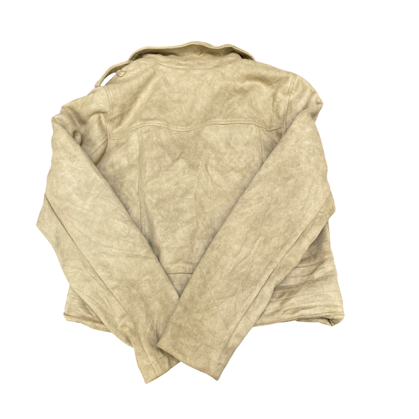 Zebra Suede Leather Motorcycle Jacket Women M Beige Notch Lapel Asymmetrical Zip