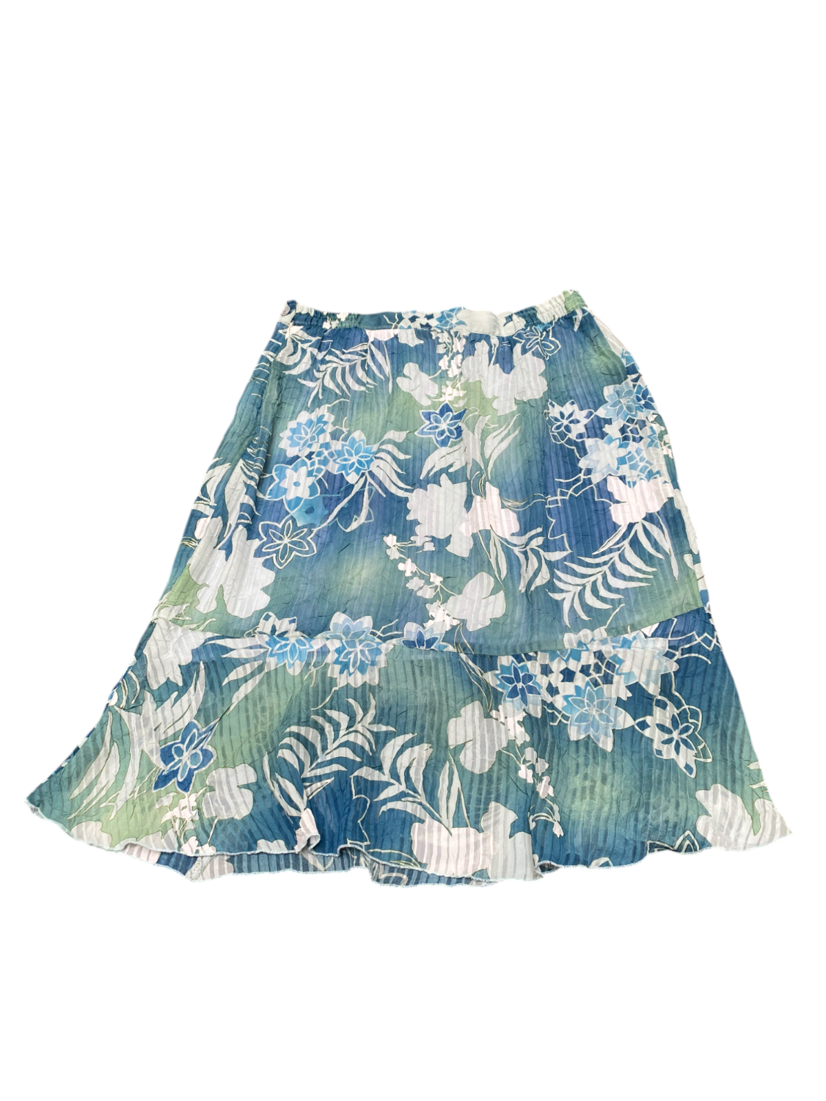 Gevana Fit & Flare Skirt Womens L Blue Floral Lined Elastic Waist Side Button