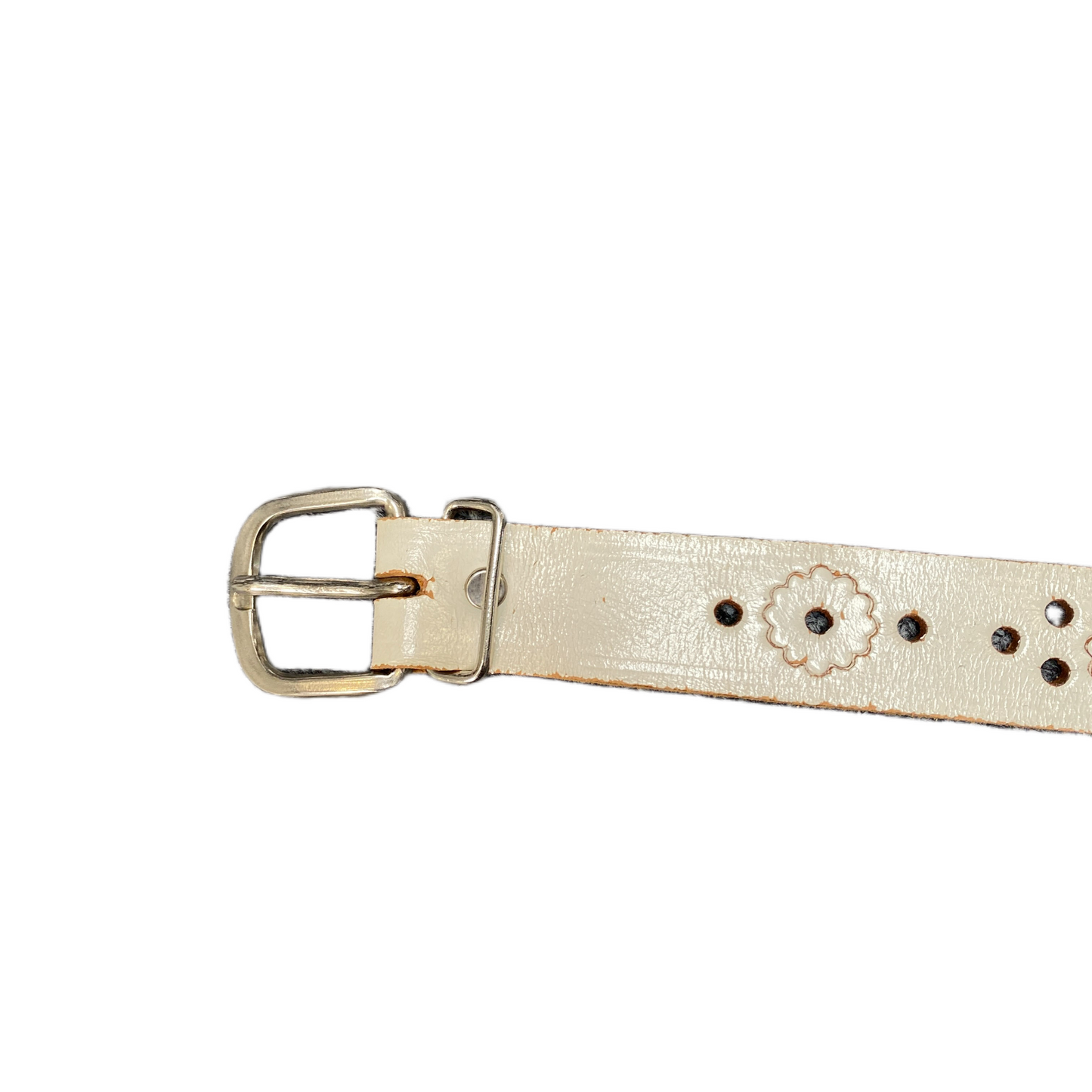 Waist Belt Womens Beige Leather Floral Adjustable Silver Pin Buckle 35.5 Inches