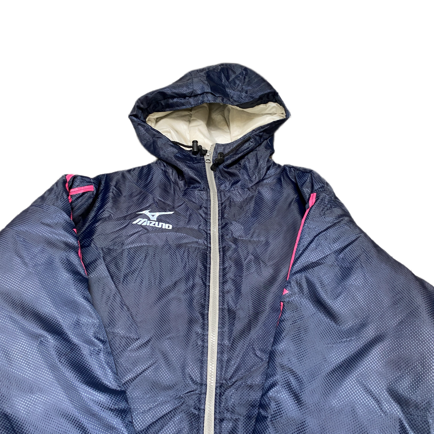Vintage Mizuno Windbreaker Jacket Womens 2XL Navy Lined Logo Hooded Full Zipper
