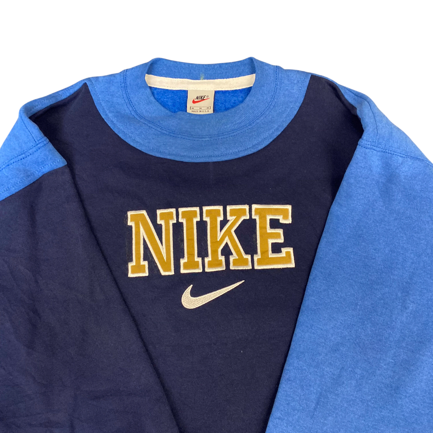 Nike Reworked Sweatshirt Mens M Navy Blue Embroidered Spellout Logo Vintage Y2K