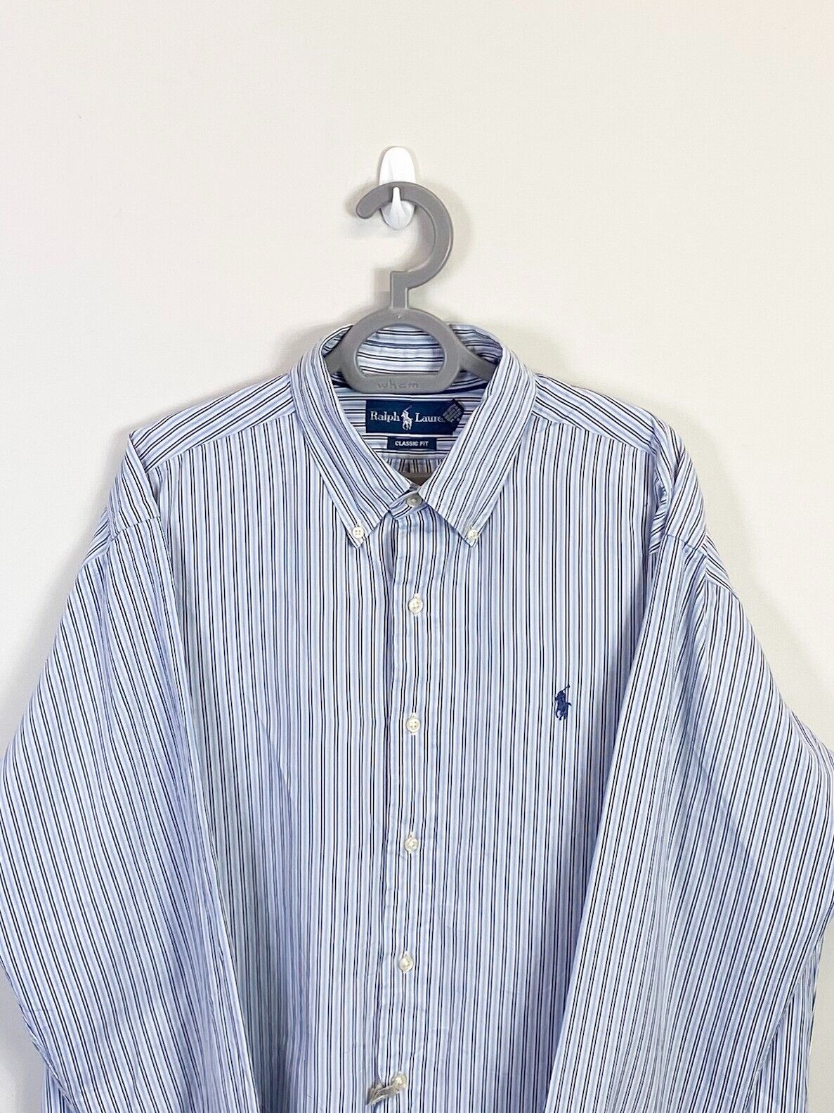 Ralph Lauren Shirt Mens XL Blue Striped Classic Fit Small Blue Polo Pony Logo