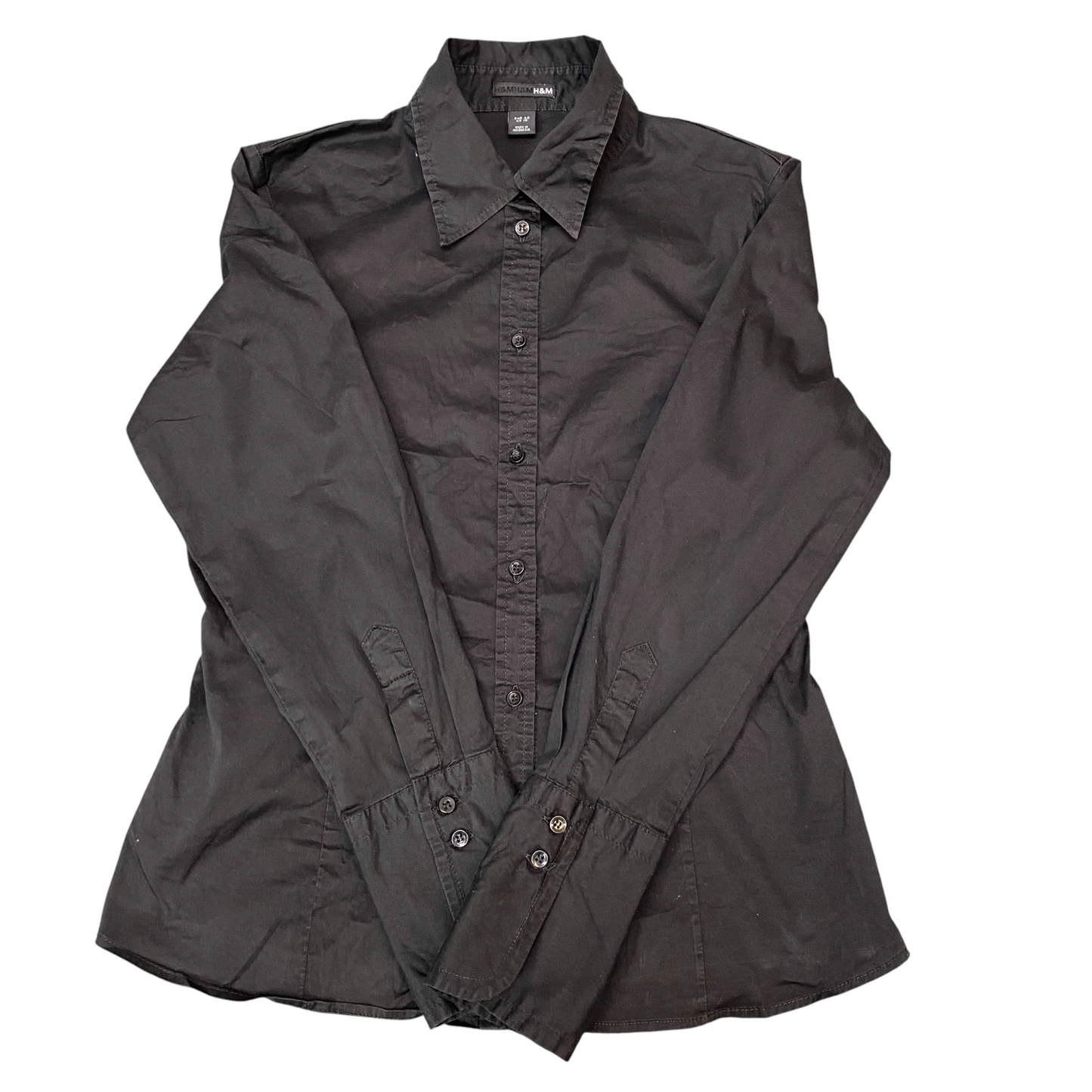 H&M Shirt Top Womens S Black Solid Long Sleeve Collared Button Down Comfort