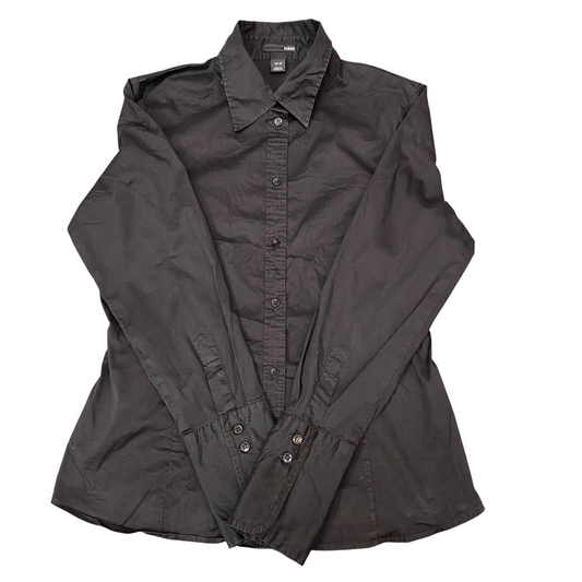 H&M Shirt Top Womens S Black Solid Long Sleeve Collared Button Down Comfort