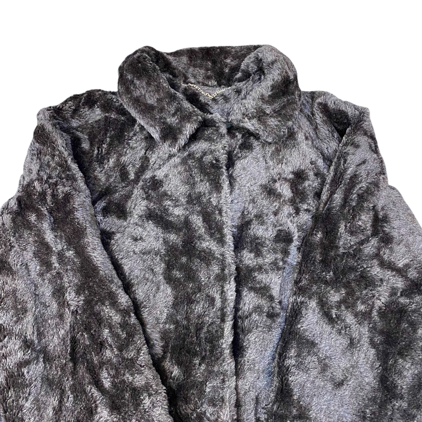 Peter Hahn Faux Fur Coat Womens Medium Black Long Sleeve Collared Button Front