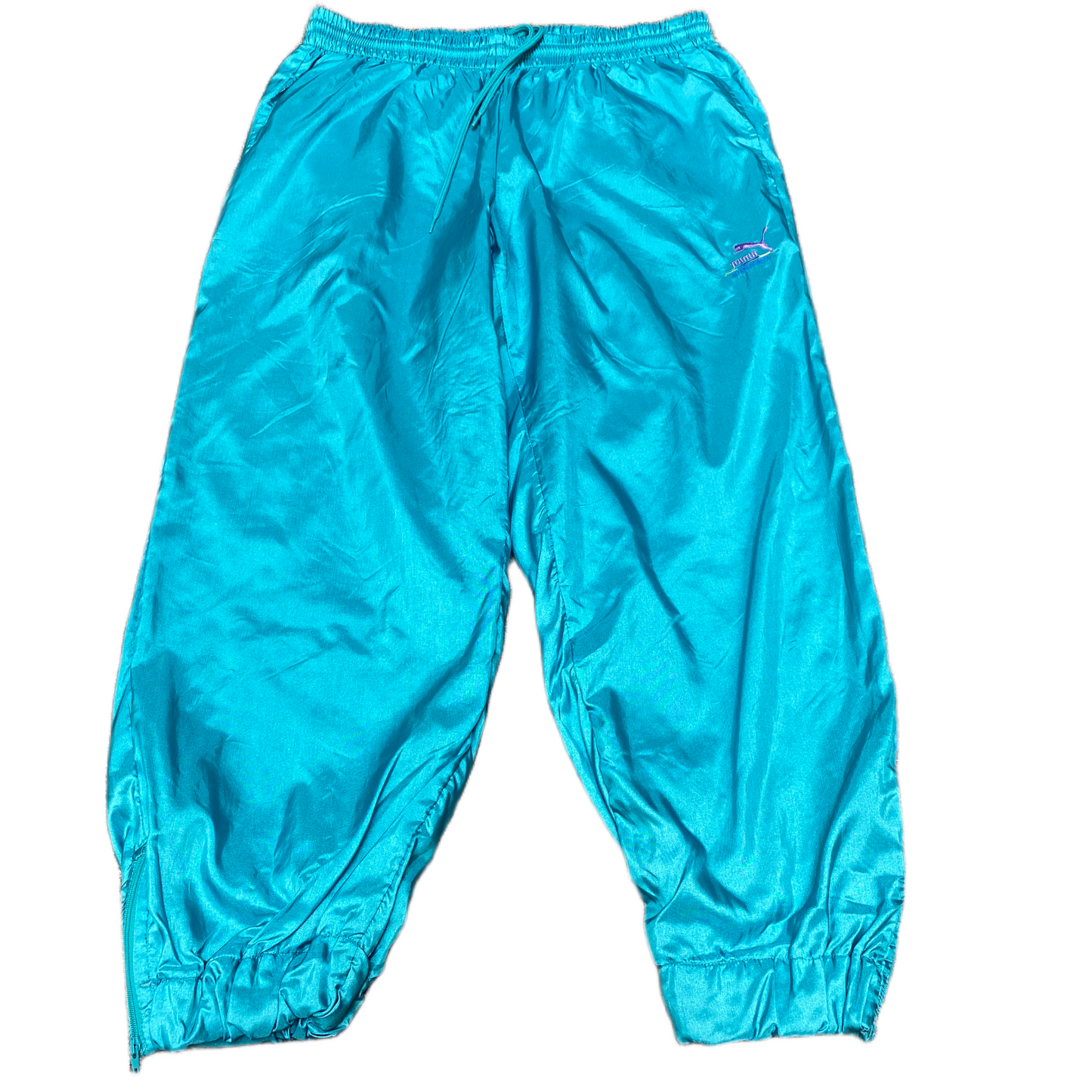 PUMA Joggers Fits as Womens 32" Waist Teal Ankle Zip Athleisure Track Trouser