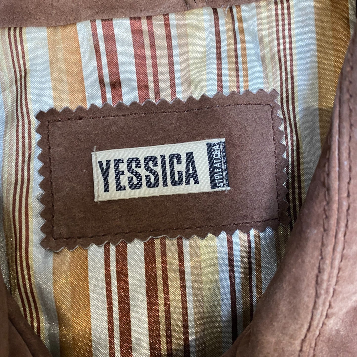 Yessica C&A Leather Jacket Womens Medium Brown Long Sleeve Collared Button Front
