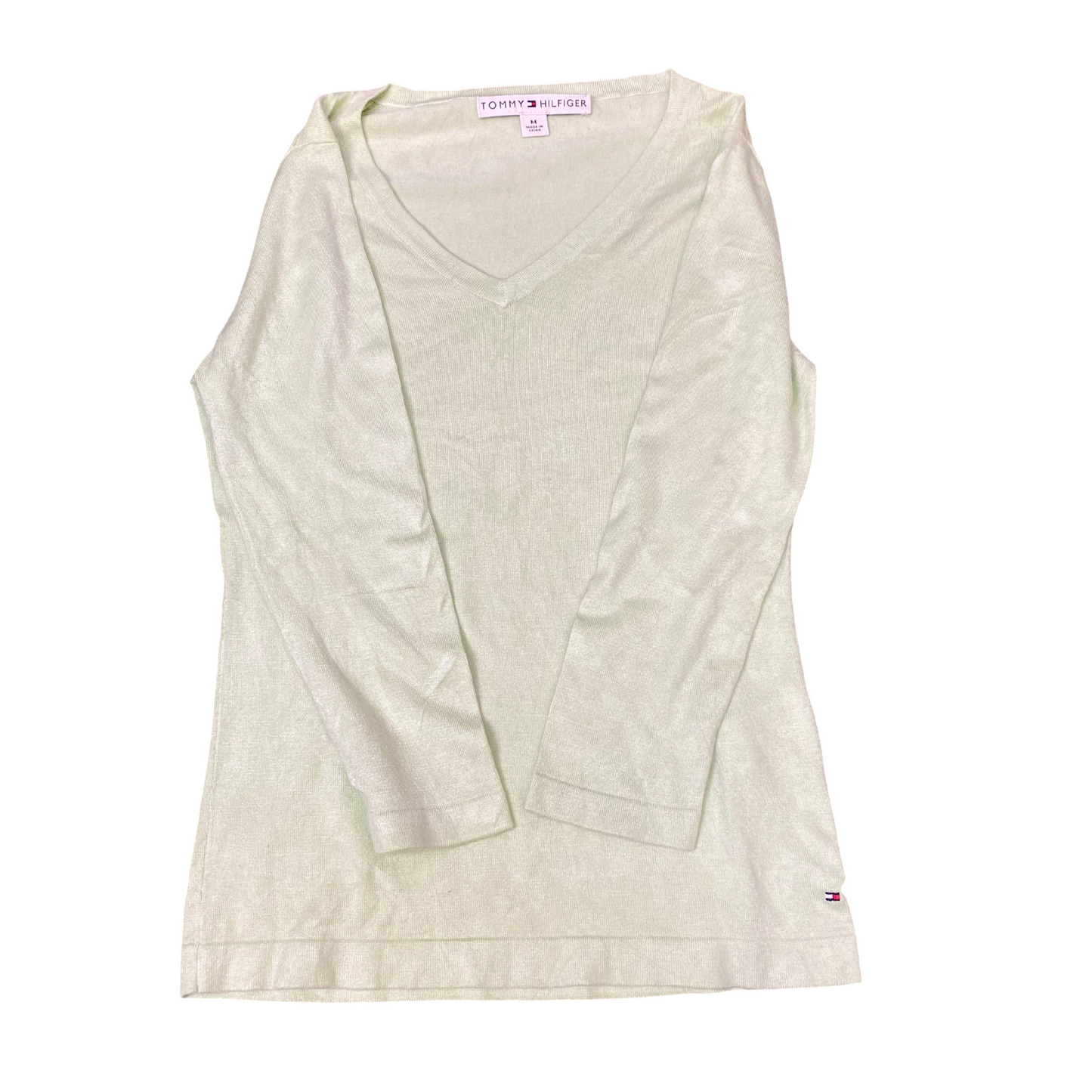 Tommy Hilfiger Jumper Womens M Green Knit Casual Long Sleeve V-Neck Pullover