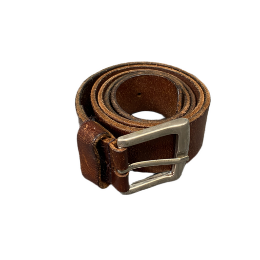 Waist Belt Men Dark Brown Leather Adjustable Silver Pin Buckle 41 inches