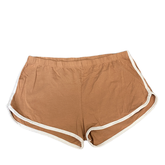 Running Sprinter Shorts Women L 30" Waist Brown Athletic Gym Workout Dolphin Hem