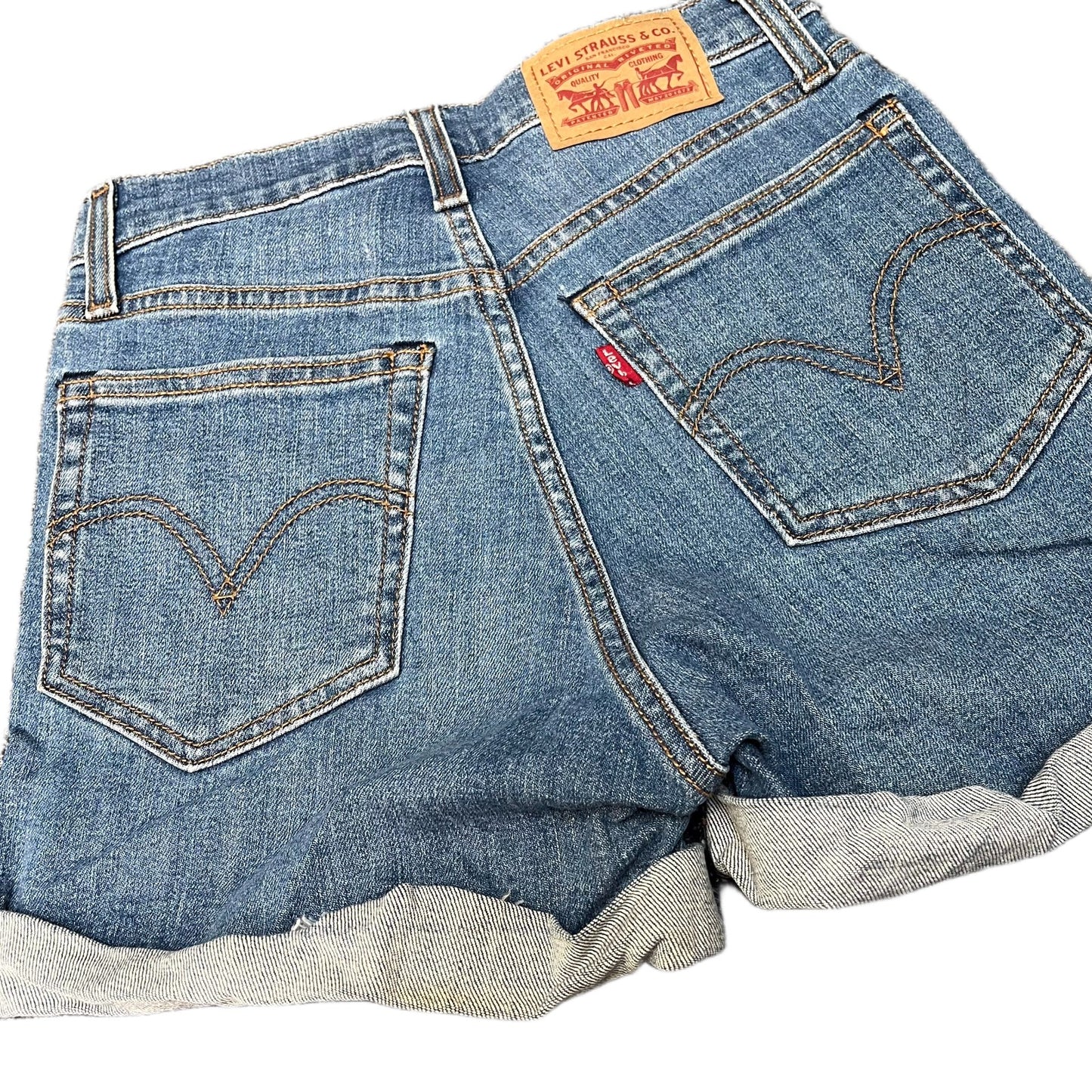 Levi's Wedgie Shorts Fits as Womens Small 24" Waist Blue Denim Distressed Cuffed