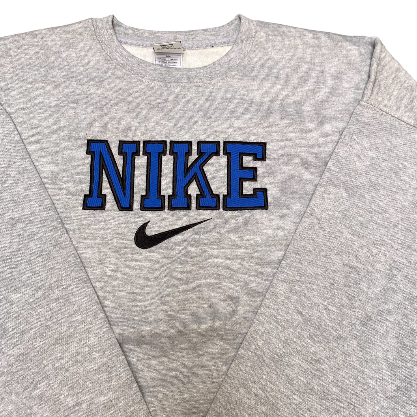 Nike Reworked Sweatshirt Mens M Grey Embroidered Spellout Logo Long Sleeve