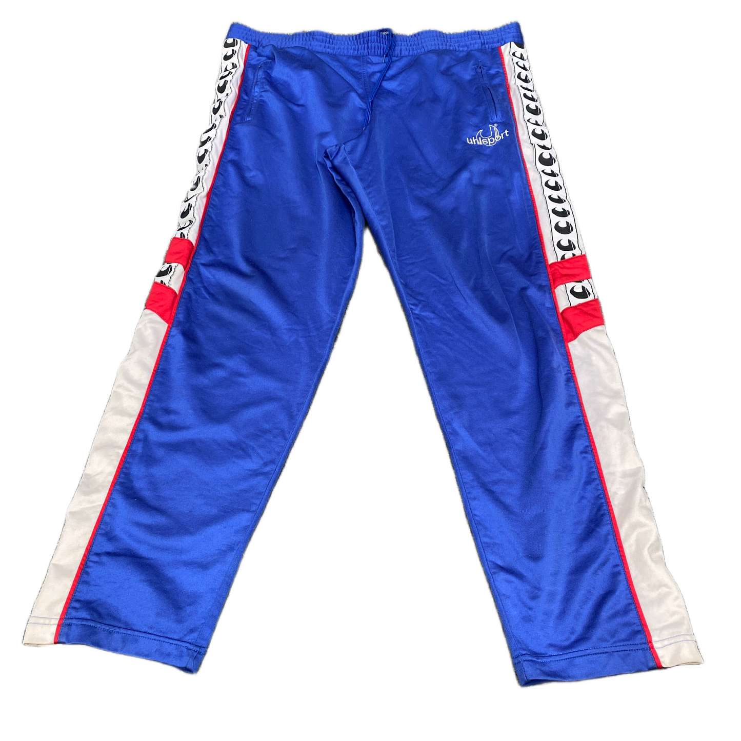 Uhlsport Joggers Fits as Mens 41" Waist Blue White Embroidered Logo Trousers