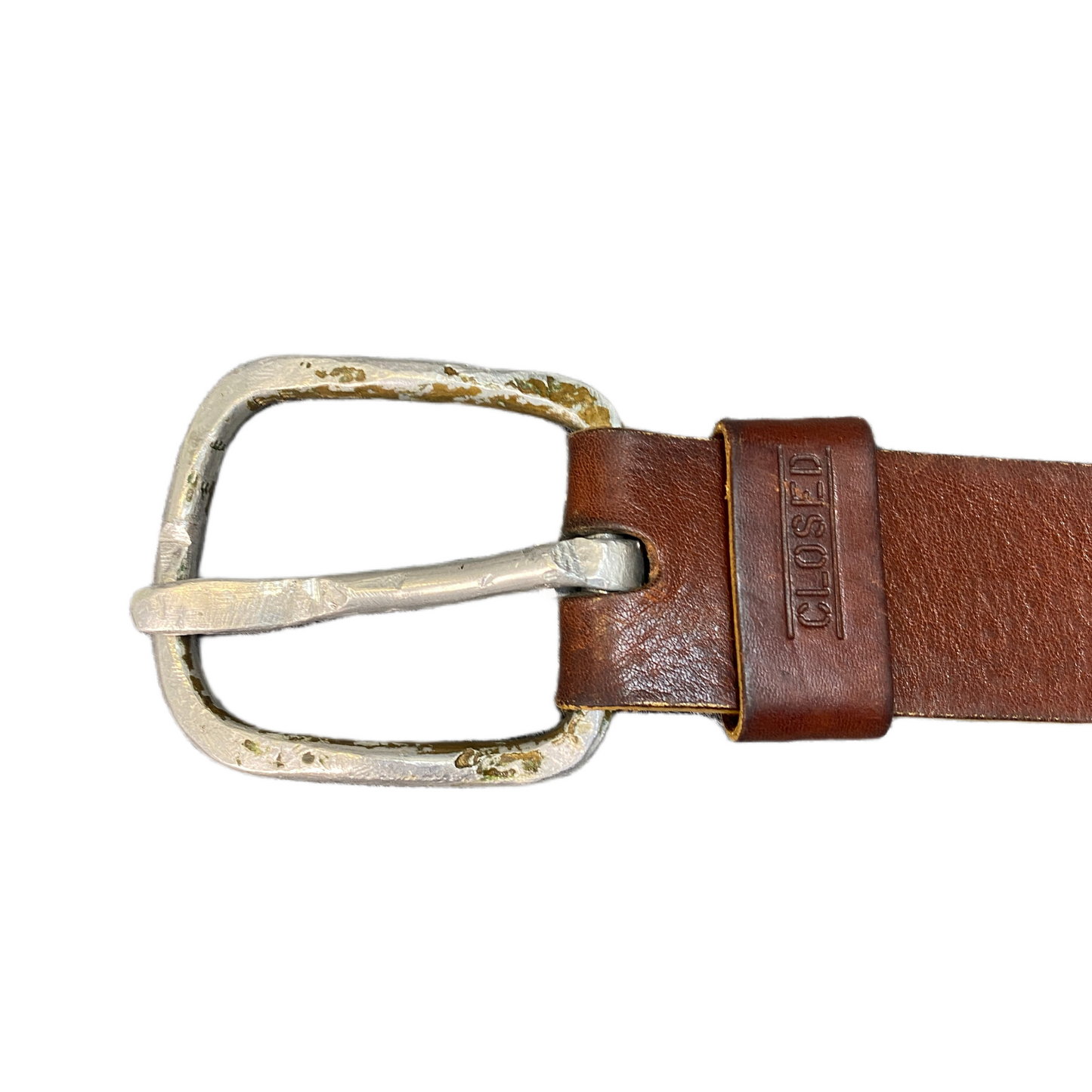 Closed Waist Belt Mens Handmade Brown Leather Silver Pin Buckle 37 inches