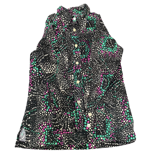 Shirt Top Womens S Multi Geo Print Collared Long Sleeve Button Front Outdoor