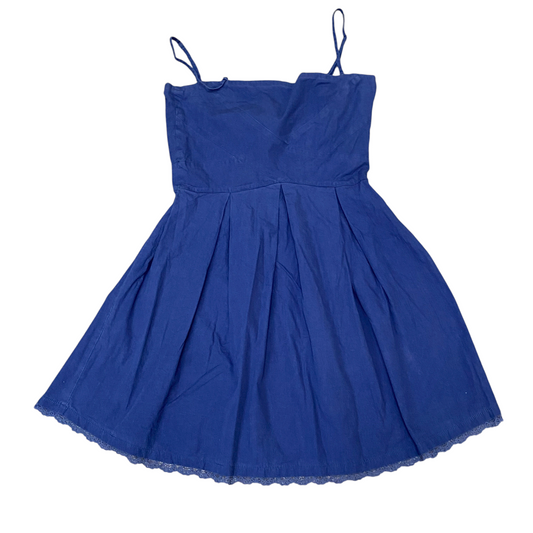 even&odd Mini Dress Womens S Blue Solid Pleated Ruched Back Spaghetti Strap