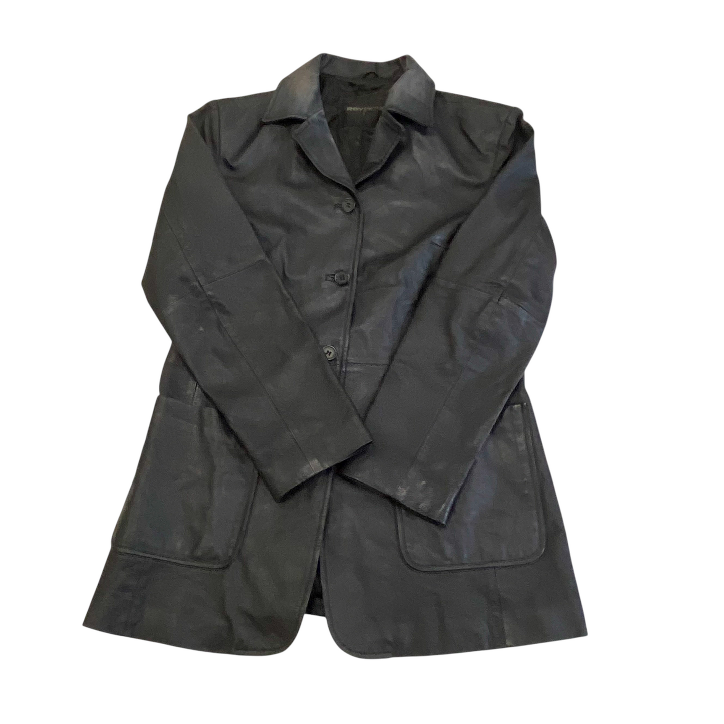 Jacket Womens L Black Genuine Leather Long Sleeve Notch Button Front Outdoor