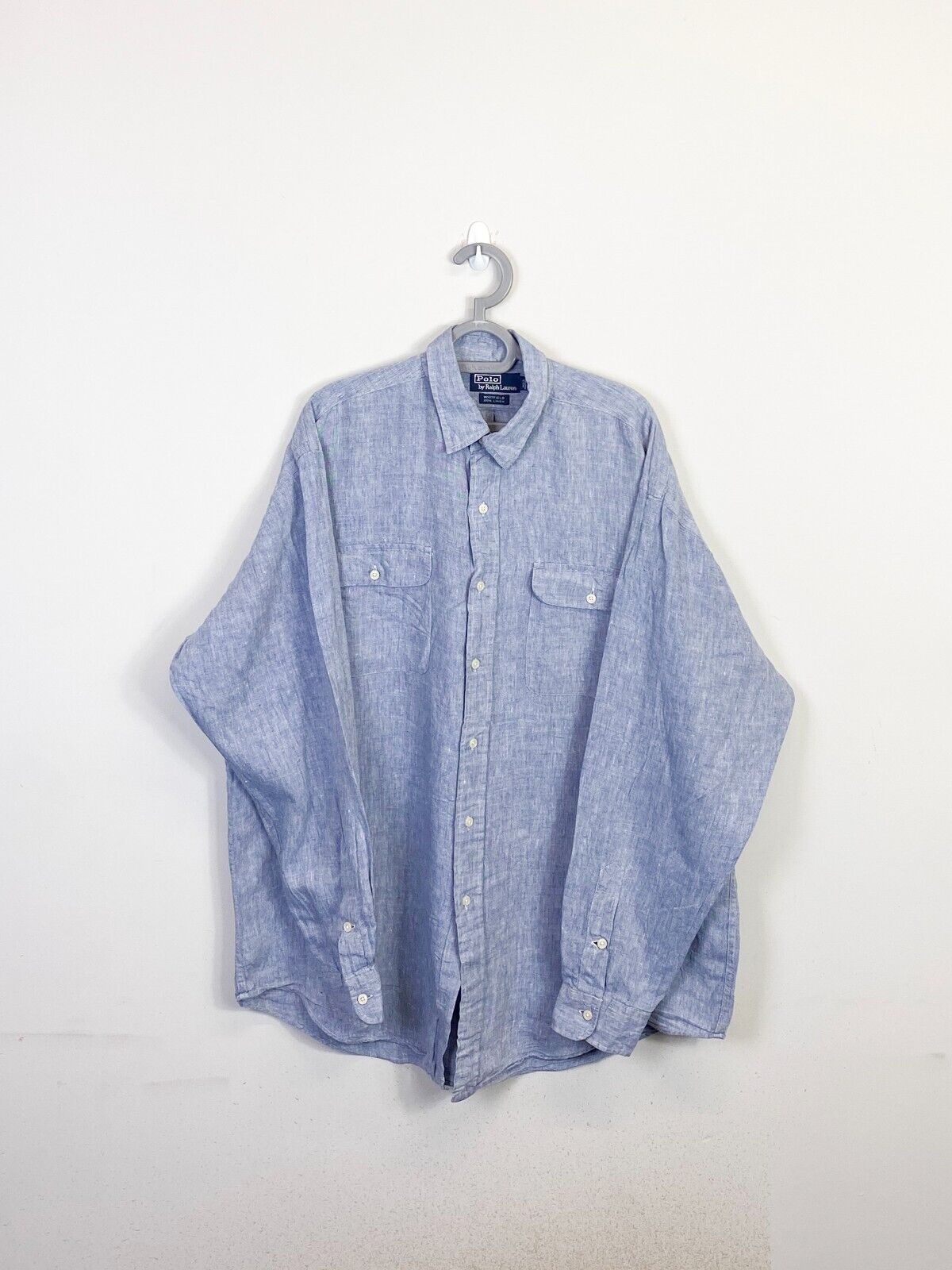 Ralph Lauren Shirt Men Large Blue Whitfield Linen Flap Pocket Casual Button Down