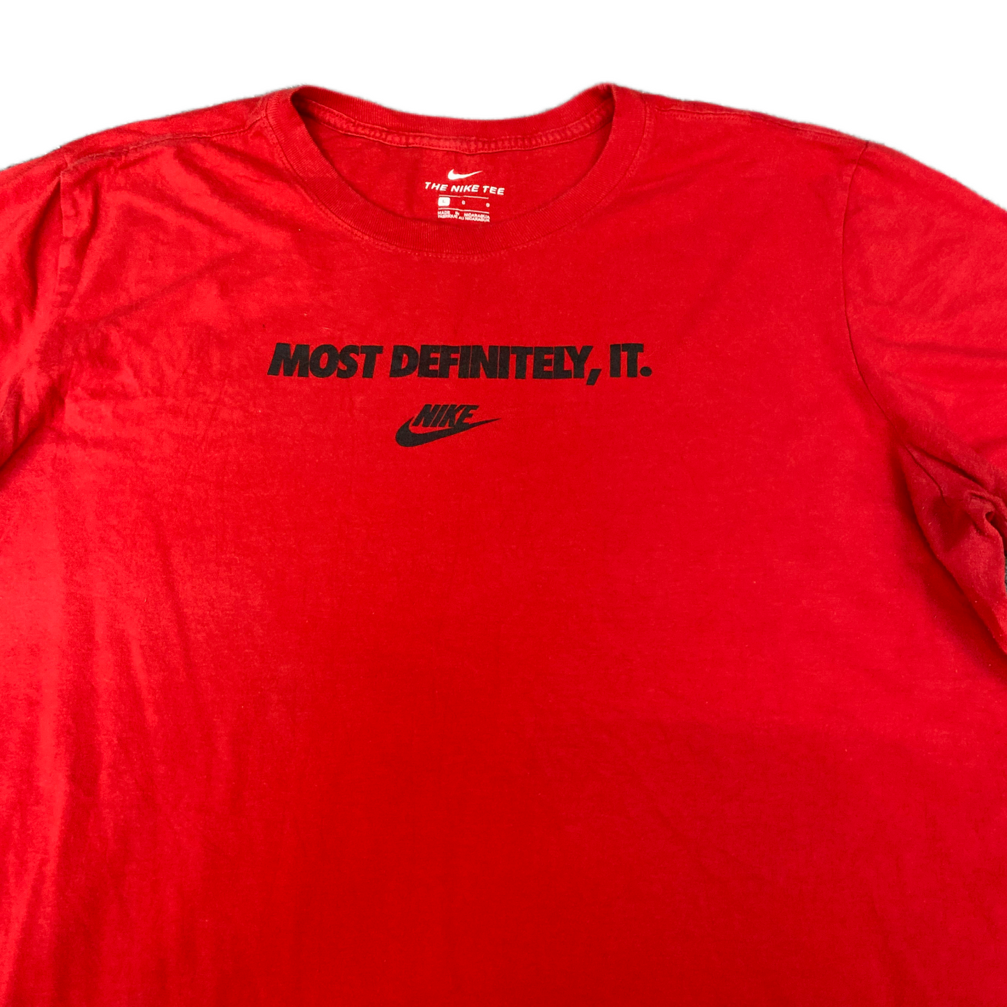 Nike T-Shirt Womens L Red Most Definitely It Graphic Print Stretch Crew Neck Tee