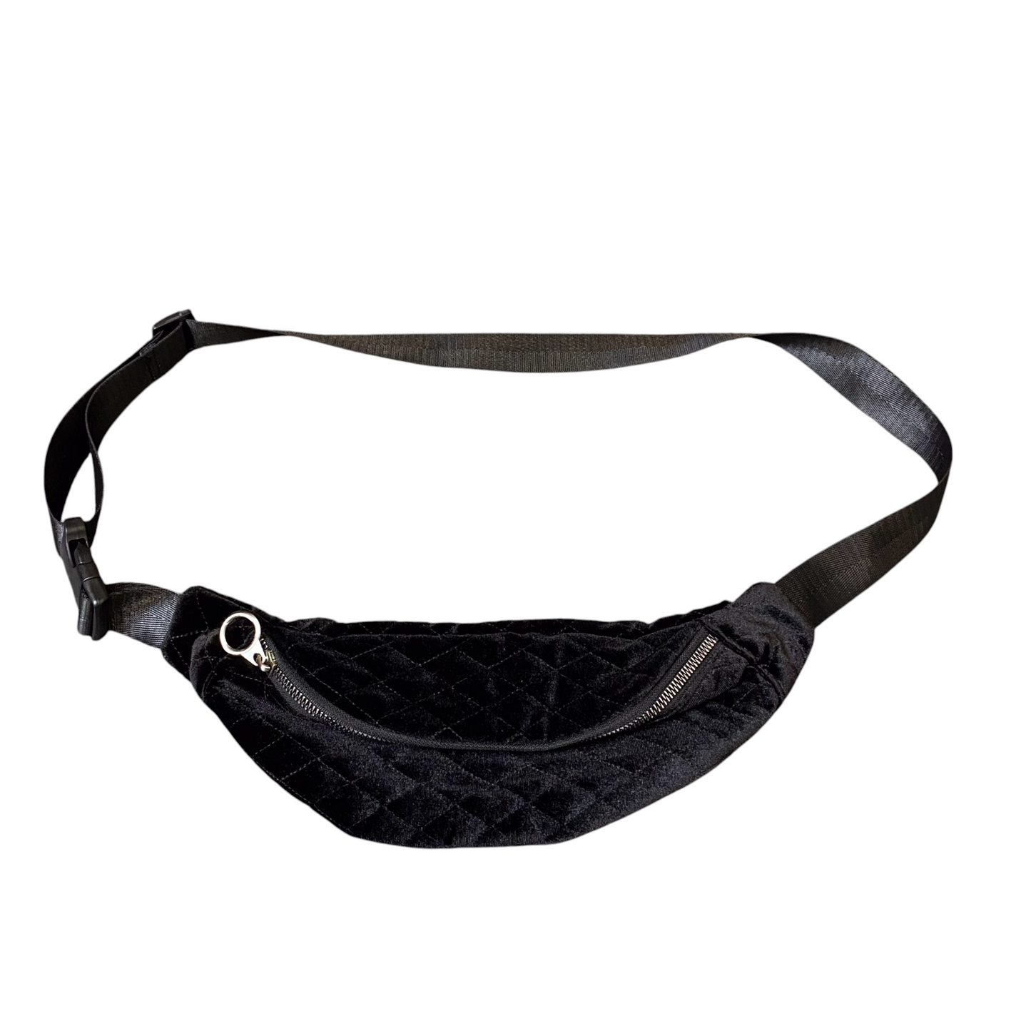 Unisex Waist Fanny Pack Bum Bag Black Quilted Adjustable Nylon Strap Zipper