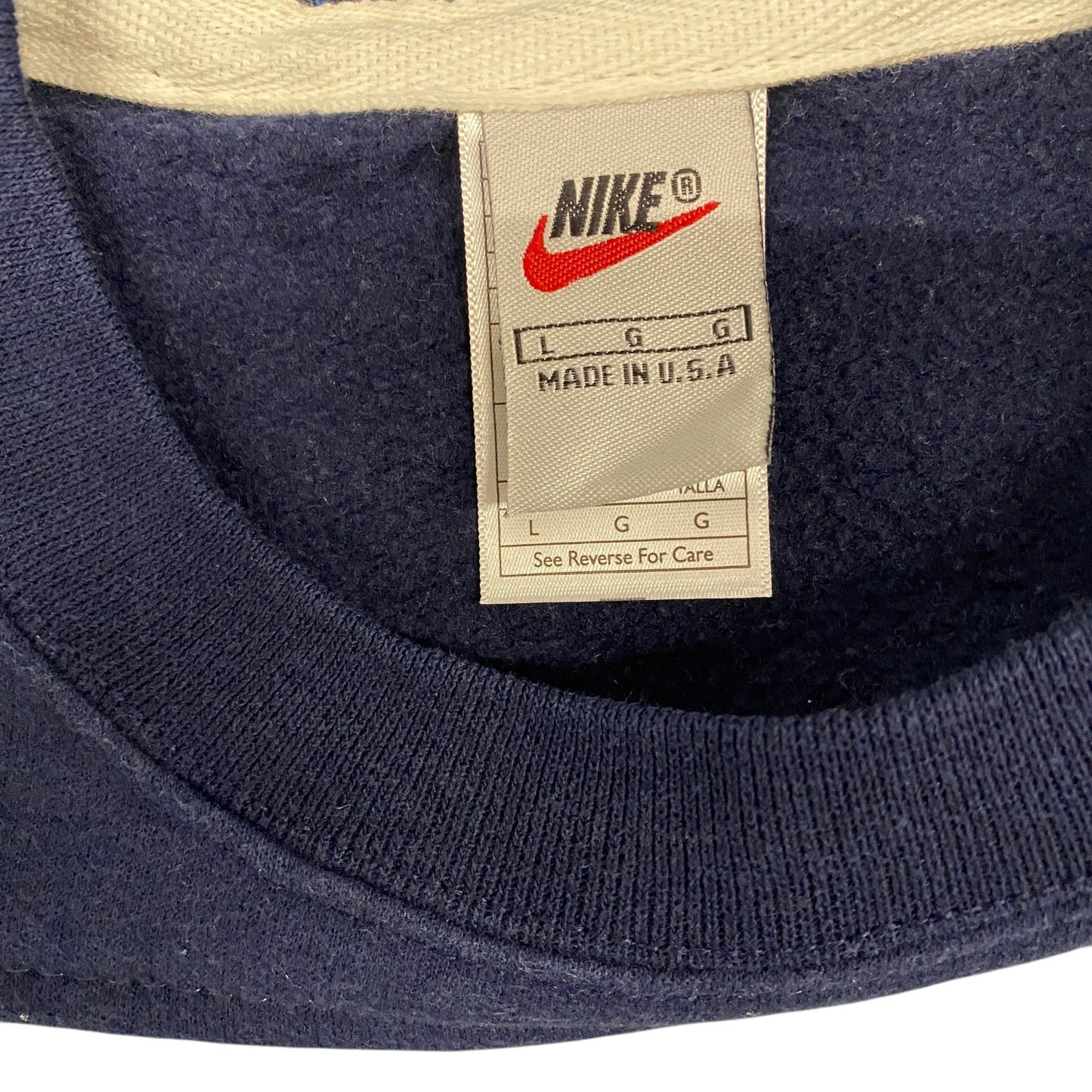 Nike Reworked Sweatshirt Mens L Green Navy Embroidered Spellout Logo Vintage Y2K