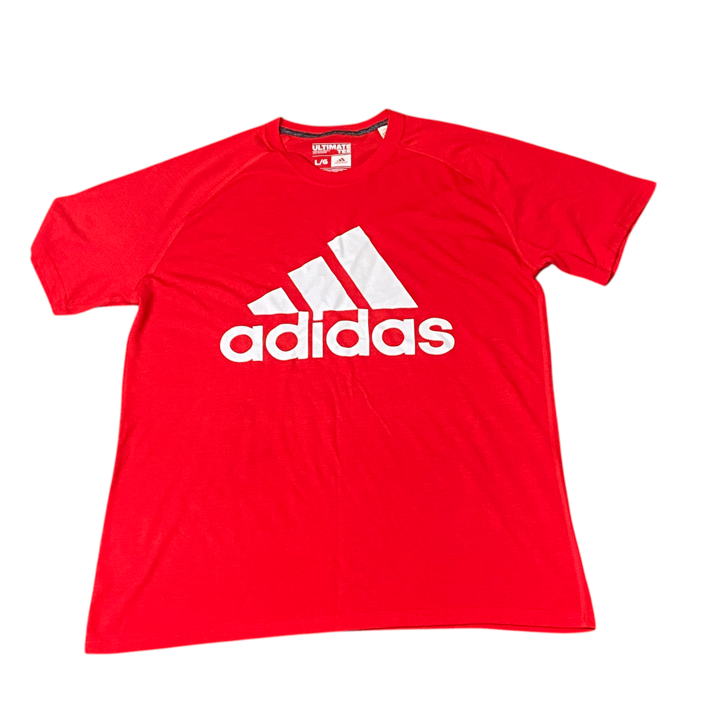 adidas Shirt Mens Large Red 3 Stripes Logo Short Sleeve Performance Ultimate Tee
