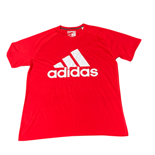 adidas Shirt Mens Large Red 3 Stripes Logo Short Sleeve Performance Ultimate Tee
