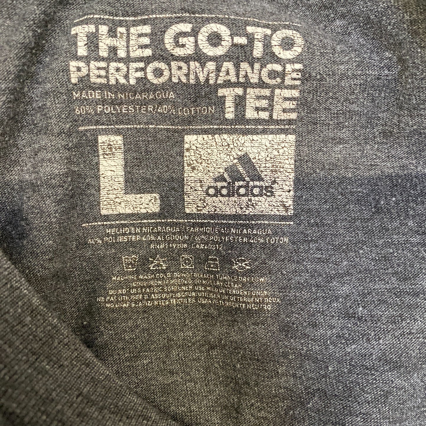 Adidas The Go-To Performance T-Shirt Womens L Grey Heathered Spell Out Logo Tee