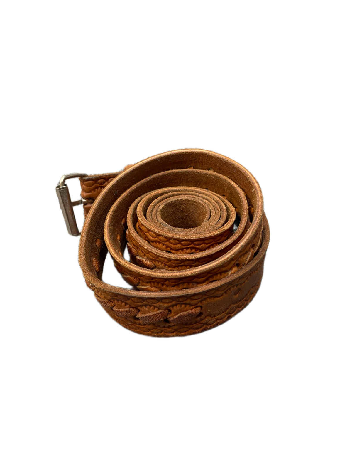 Western Belt Mens Brown Leather Adjustable Silver Roller Pin Buckle 50 inches