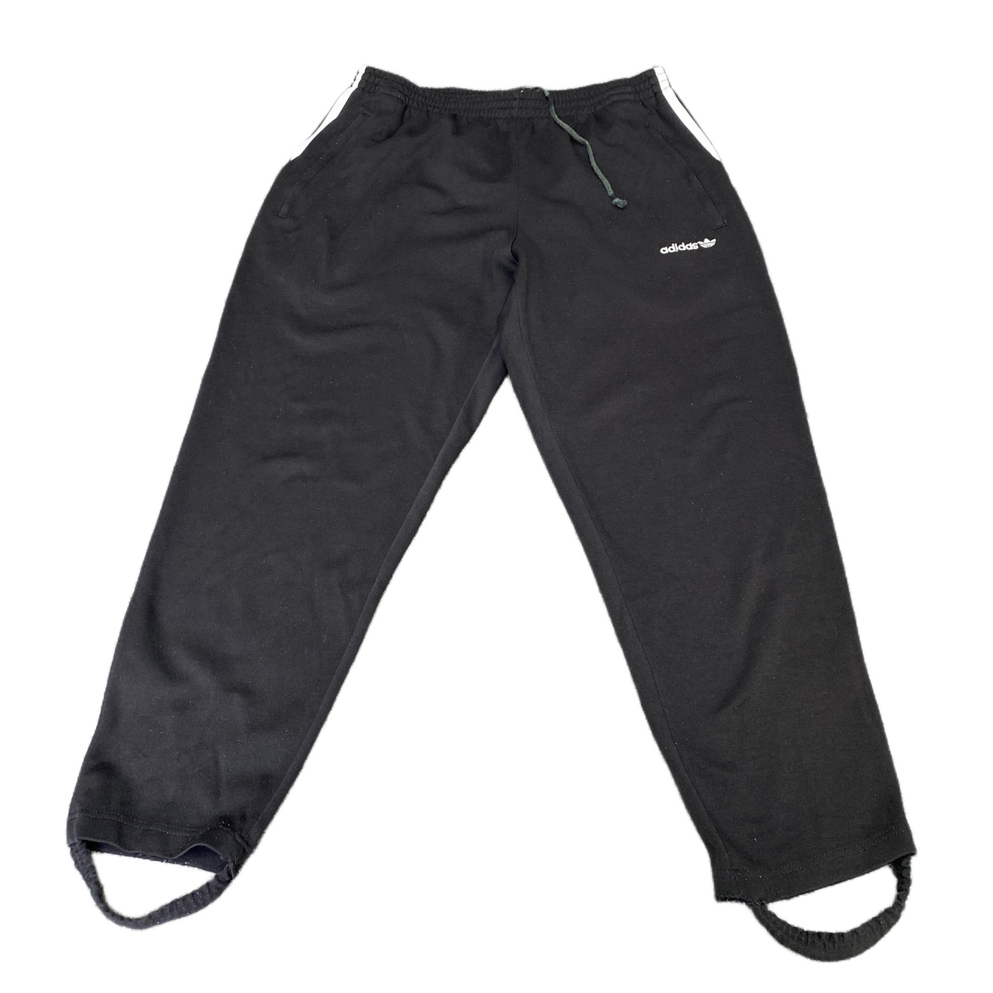 Adidas Joggers Fits as Men M 30" Waist Black White 3-Stripes Stirrup Leg Trouser