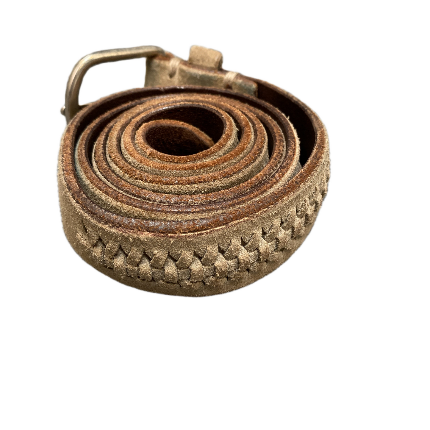 Arsenic Waist Belt Men Beige Suede Leather Braided Silver Pin Buckle 38.5 inches
