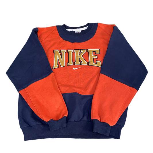 Nike Reworked Sweatshirt Men M Navy Orange Embroidered Spellout Logo Vintage Y2K